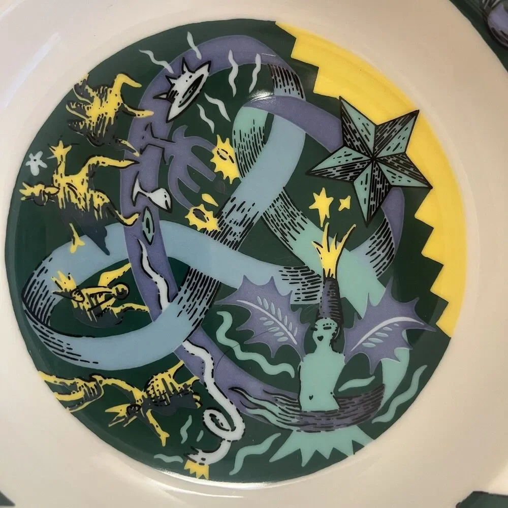 Bopla! Vintage Classics Couronne Suppenteller Soup Bowl 8.75” Green White Yellow